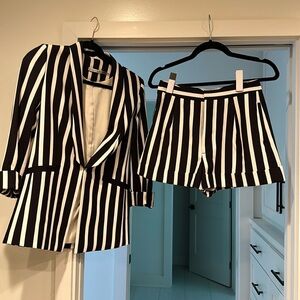 Alice and Olivia black and white striped short and jacket set
